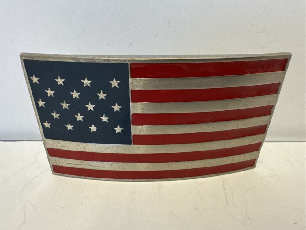 Vintage USA American Flag Belt Buckle Patriotic Silver Red White Blue Metal 3D